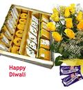 1Kg Assorted Mithai, Bunch Of 12 Red Roses And Assorted Chocolates